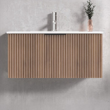 Reedon 900mm Woodgrain Wall Hung Single Vanity with Ceramic Countertop